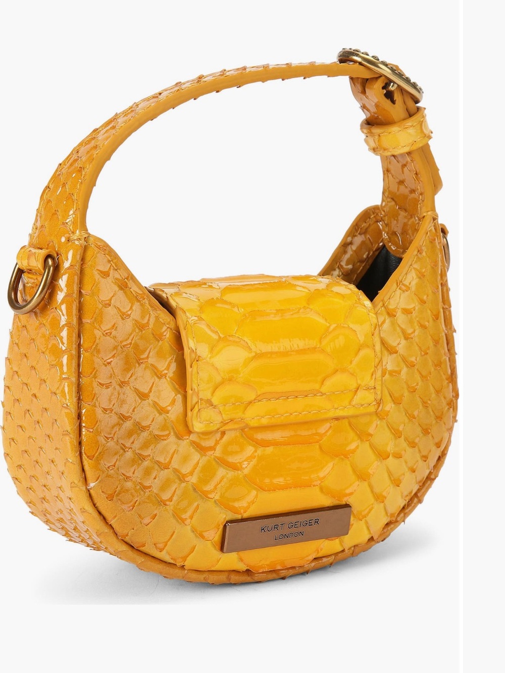 Kurt Geiger Yellow Textured Mini Shoulder Bag with Chain Detail - Picture 2 of 3